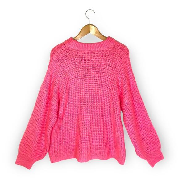 ASOS Women's Design Boxy Balloon Sleeve Pullover Sweater 12 Pink Waffle Knit - Picture 6 of 14